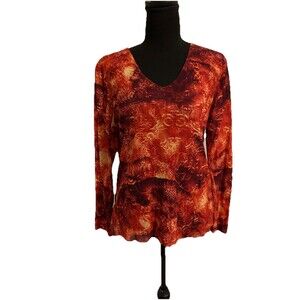 Chicos Design Size 1 Womens Medium Top Artsy Lined Velvet Burnout Raw Hem